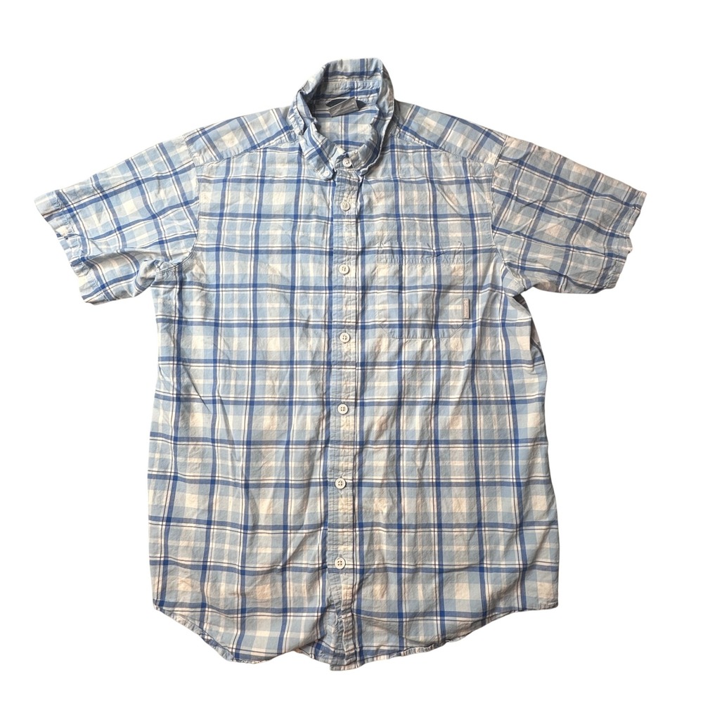 Columbia Shirt Mens M Blue‎ Plaid Short Sleeve Button Up Cotton Outdoor Casual